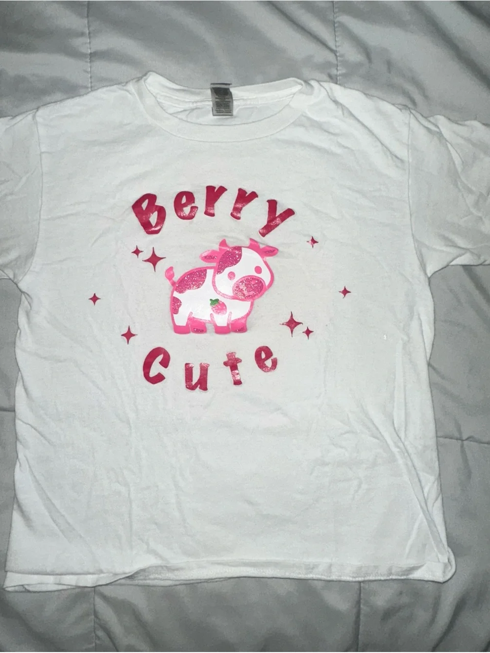 GAP White Tee with Pink 'Berry Cute' Cow Graphic